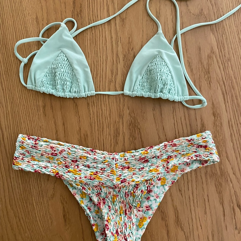 Mint Green and Floral Bikini Set